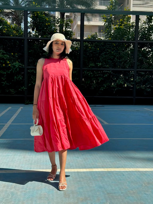 Fuschia 3 Tier MIDI Dress