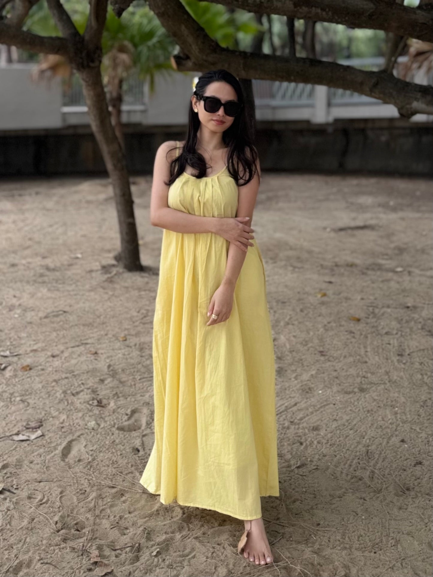 Bali Butter Yellow Maxi Dress with Lining