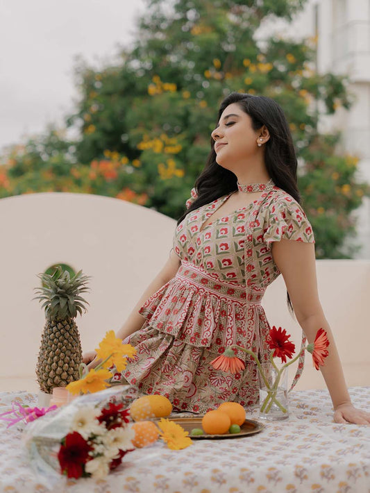Phoolwari Block Printed Short Dress