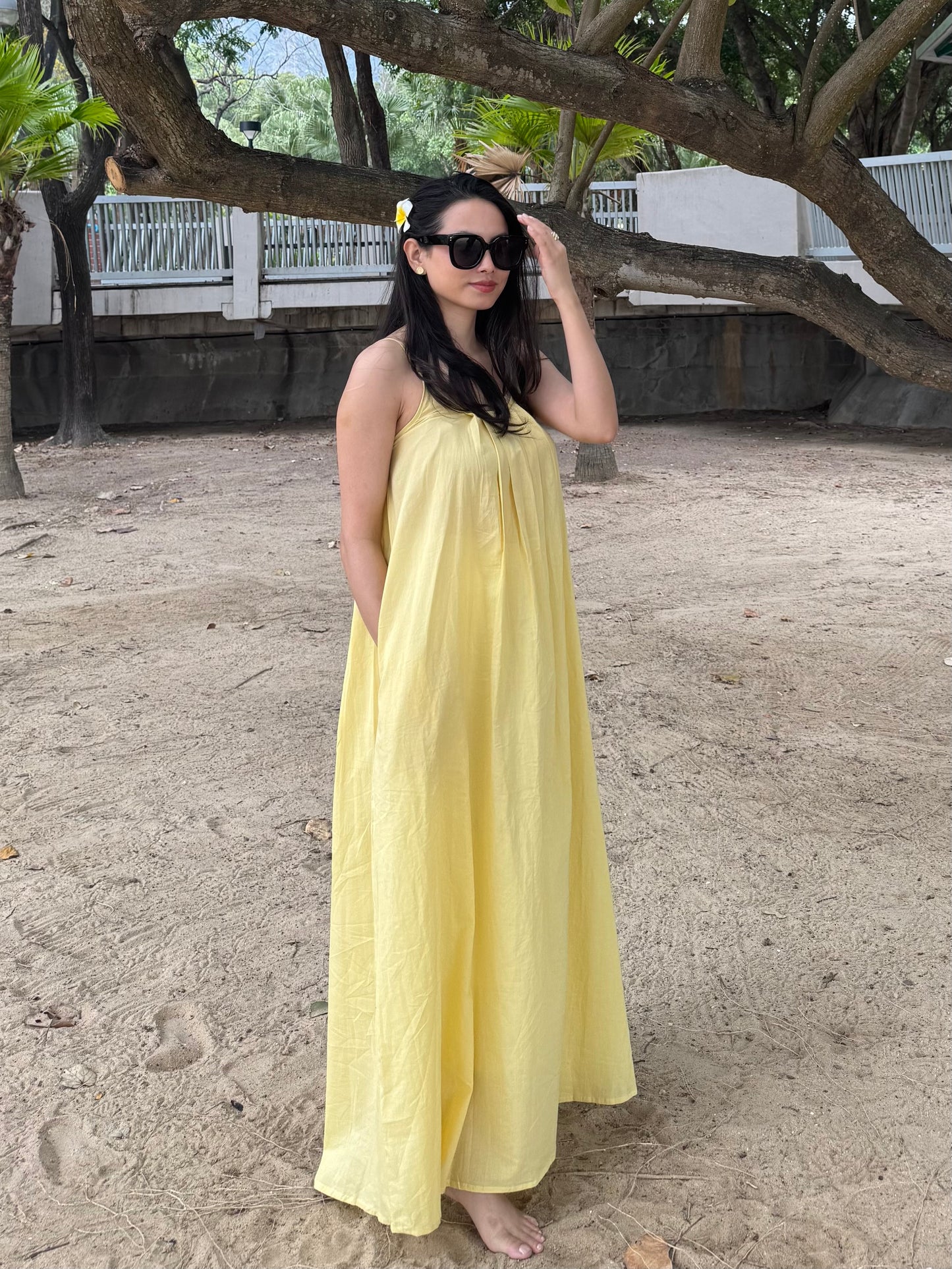 Bali Butter Yellow Maxi Dress with Lining