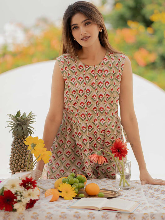 Mia Block Printed Sleeveless Midi Dress