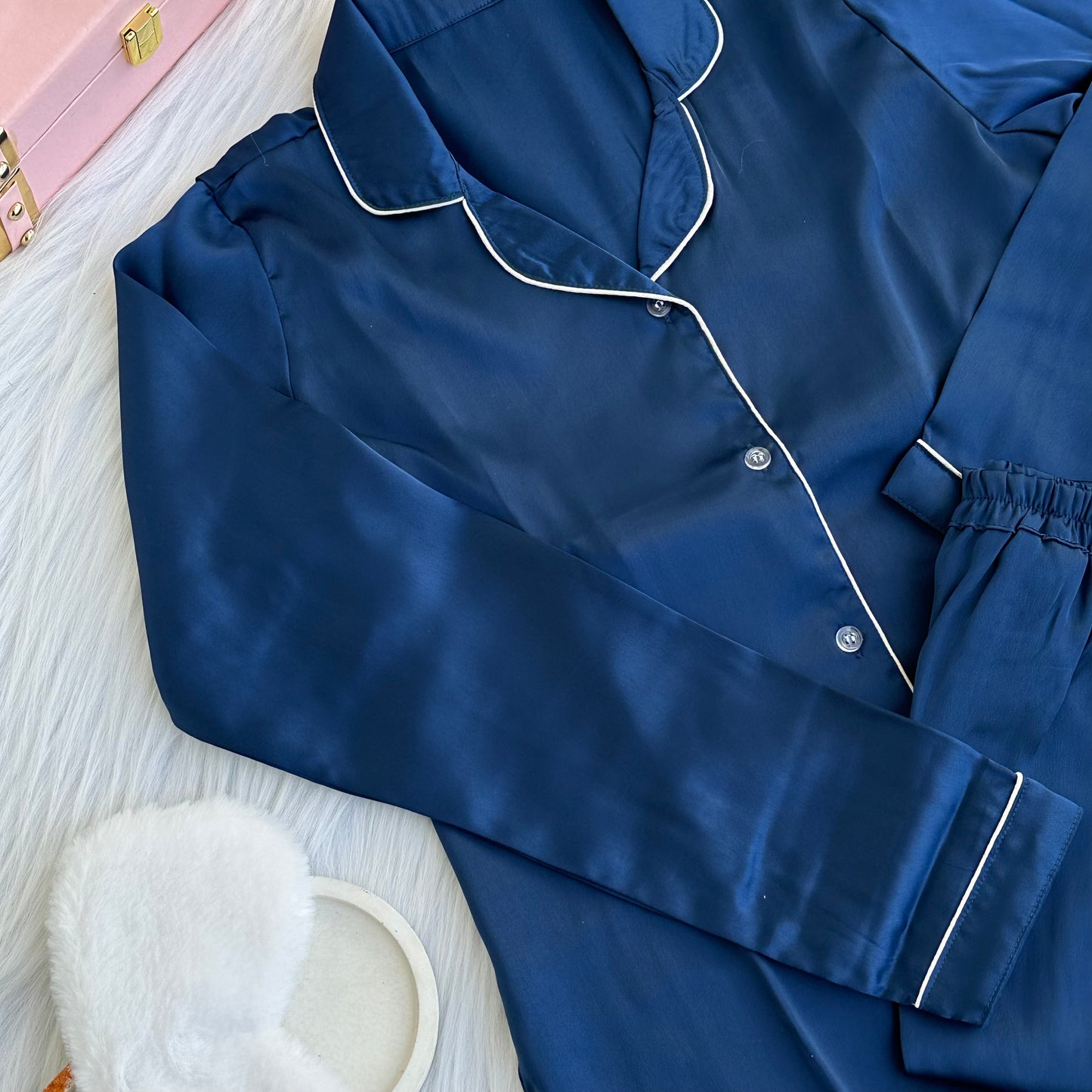 Midnight Blue - Solid Satin PJ Set