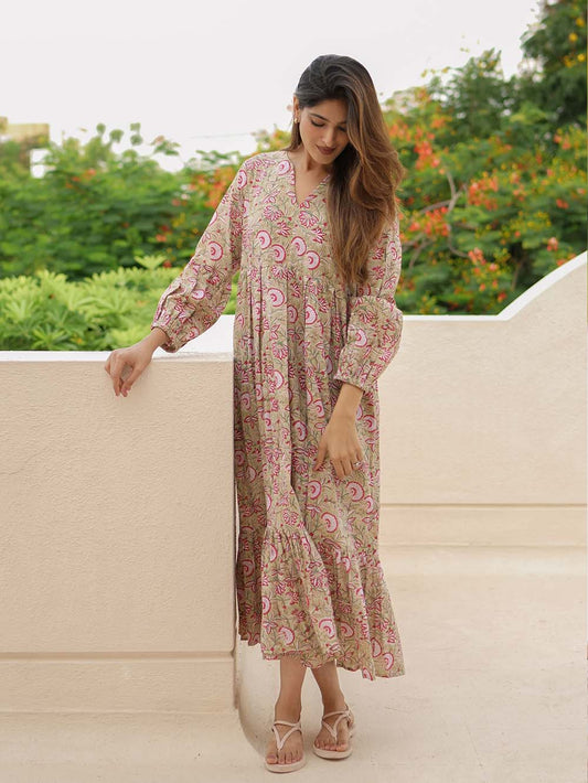 Rosette Block Printed Sleeveless Midi Dress