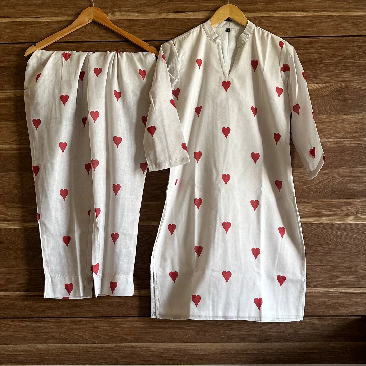 Hearts Off-White Cotton Co-Ord Set