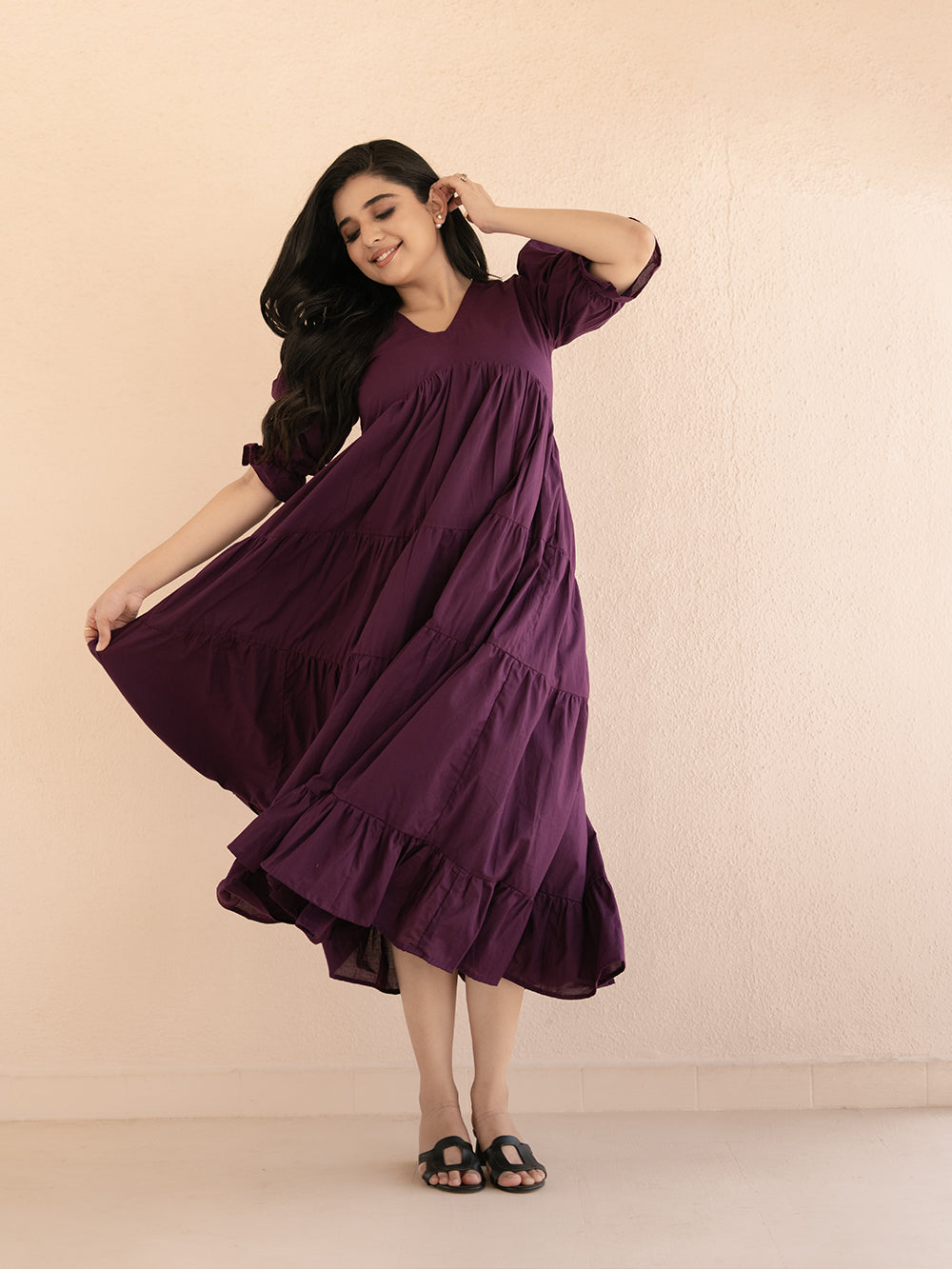 Purple Fairytale Midi Dress with Lining