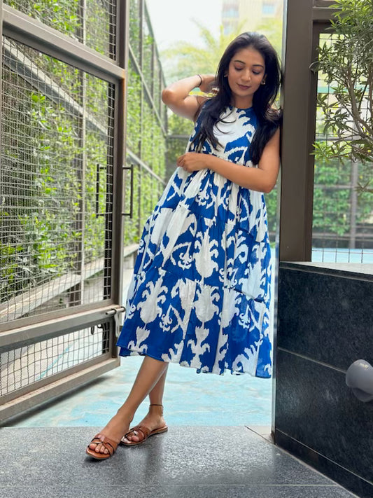 Blue 3 Tier MIDI Dress