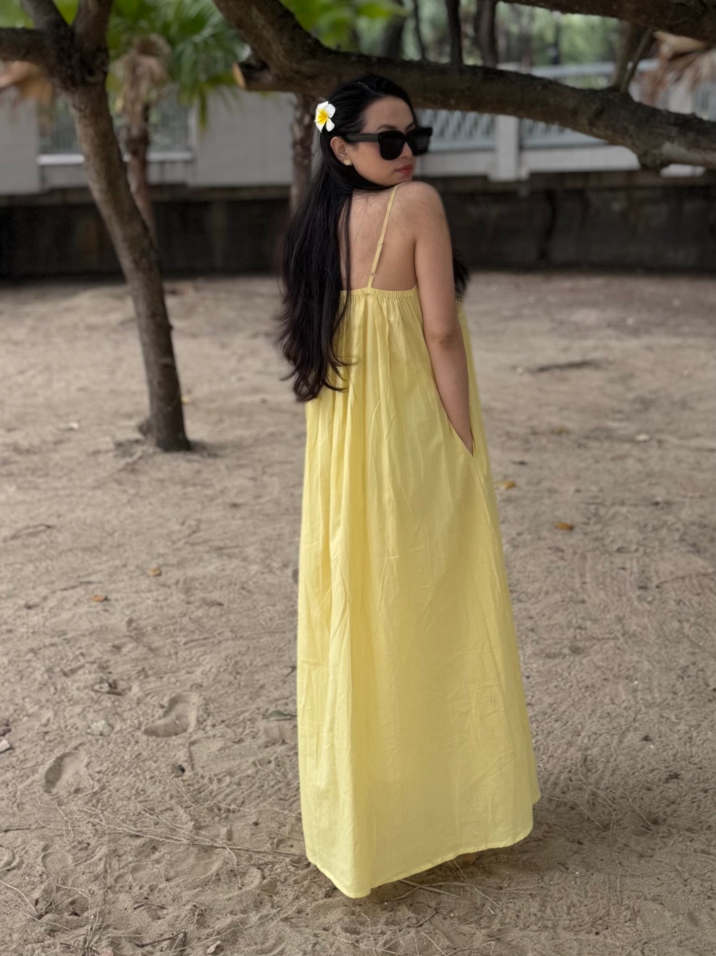 Bali Butter Yellow Maxi Dress with Lining