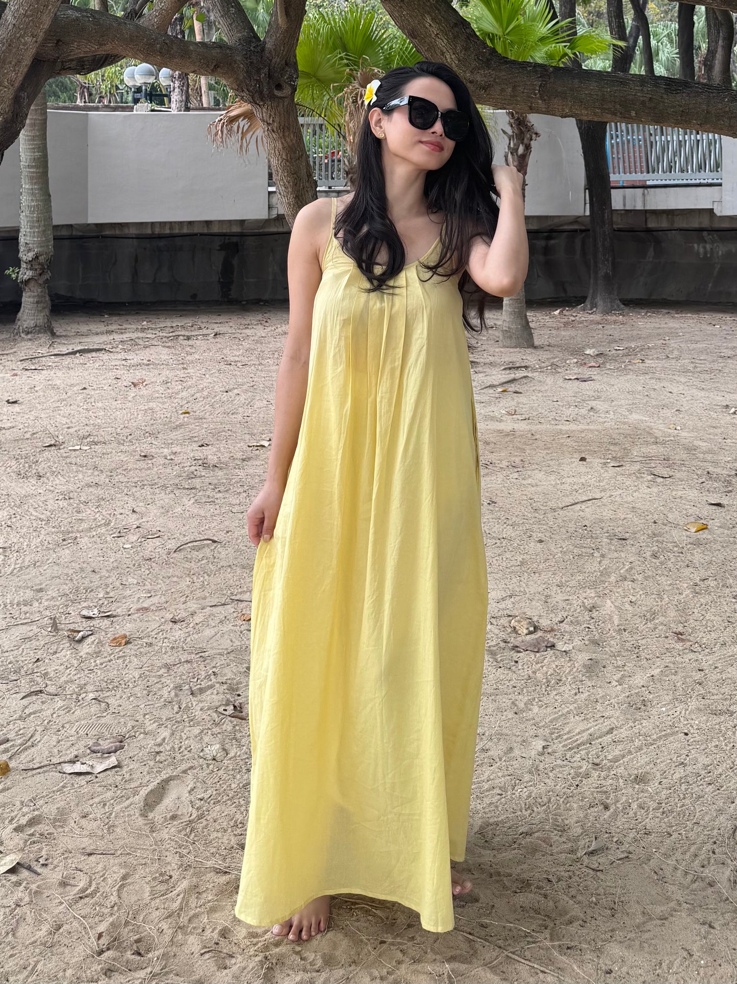 Bali Butter Yellow Maxi Dress with Lining
