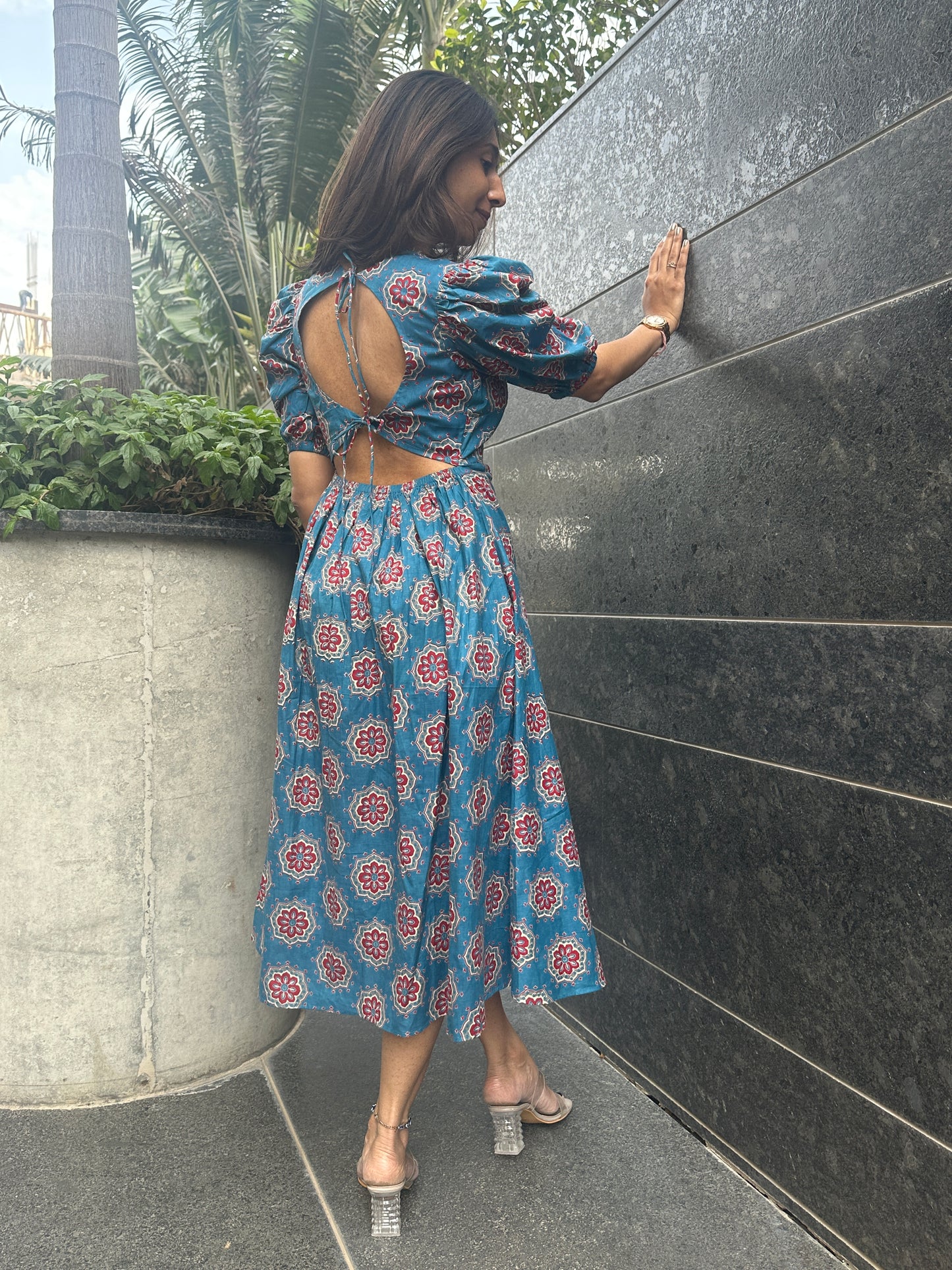 Blue Bloom Backless Dress