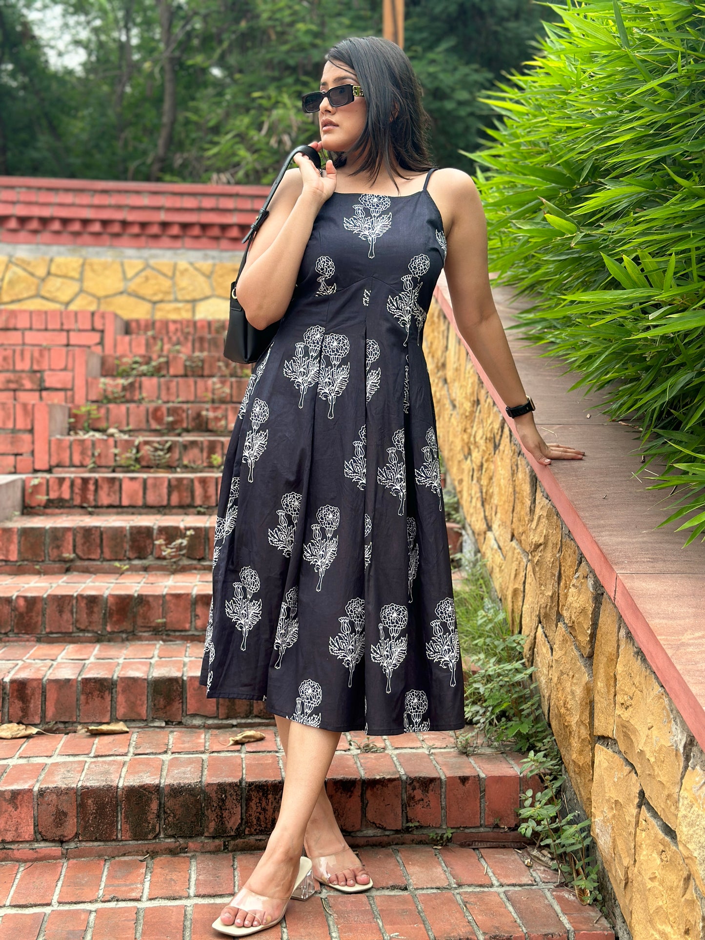 Black Floral Midi Dress
