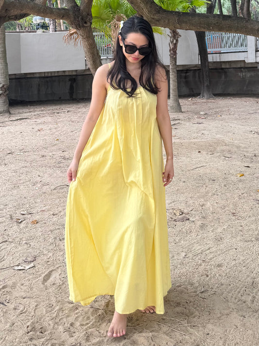 Bali Butter Yellow Maxi Dress with Lining