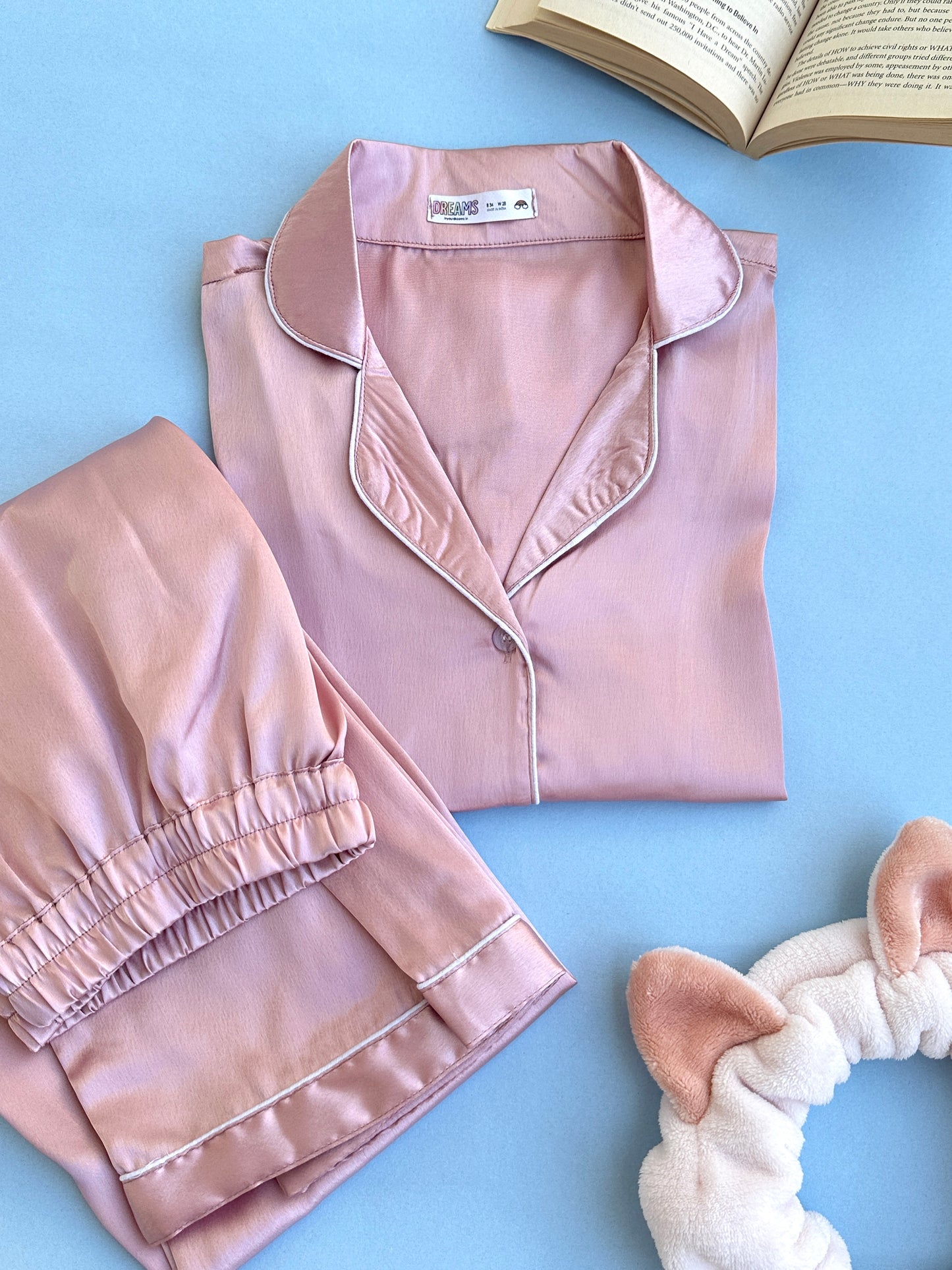 Powder Pink - Solid Satin PJ Set
