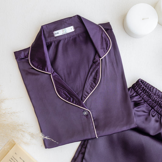 Dark Purple - Solid Satin PJ Set