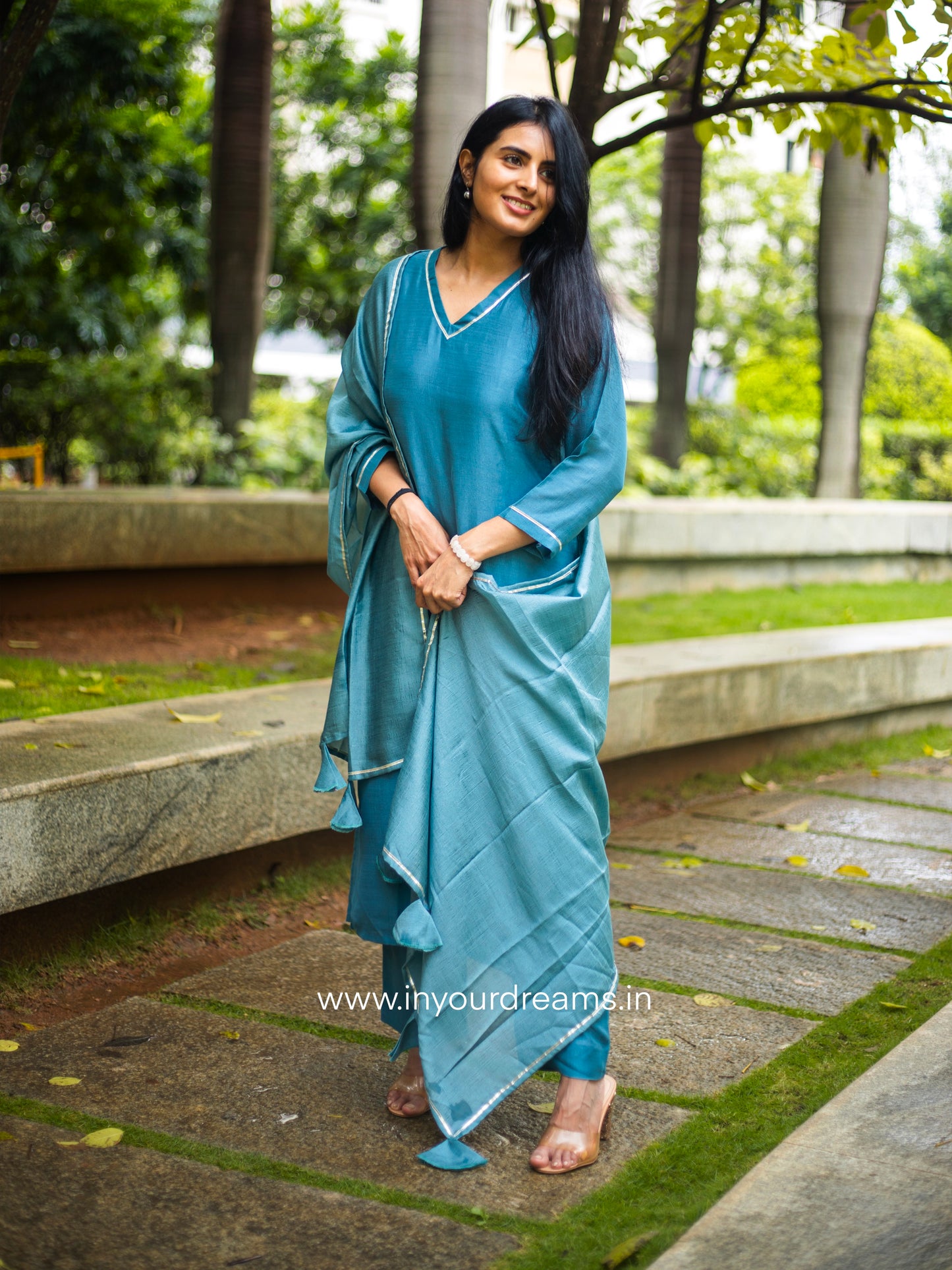 Ganga Grey Silk Suit Set
