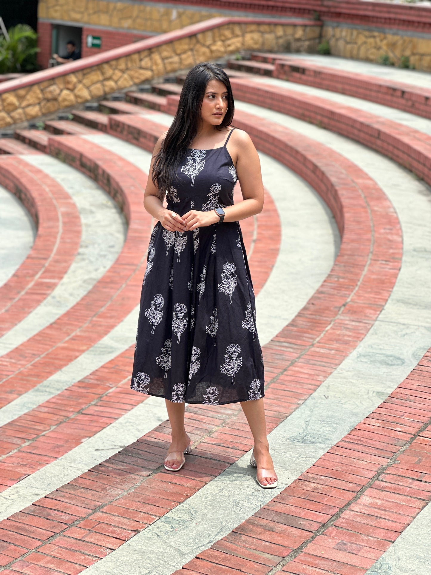 Black Floral Midi Dress