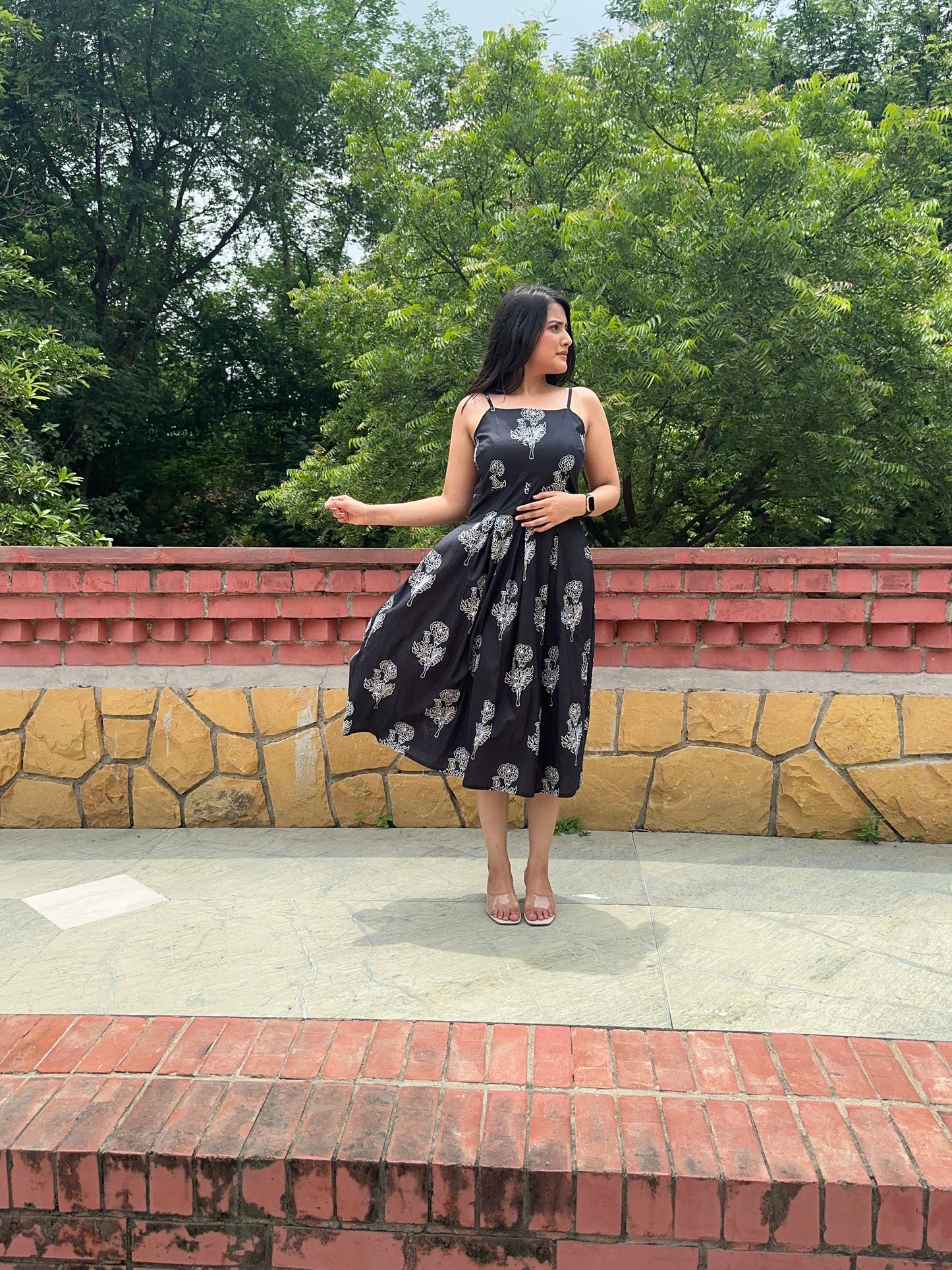 Black Floral Midi Dress