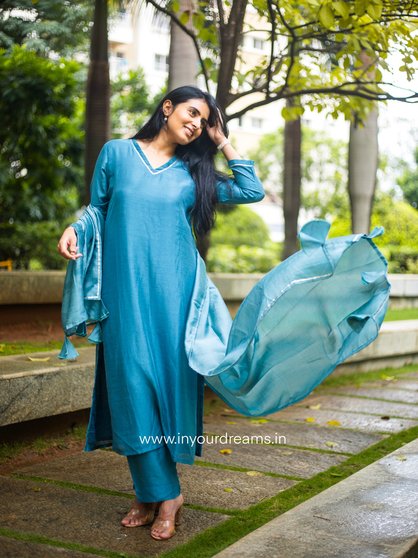 Ganga Grey Silk Suit Set