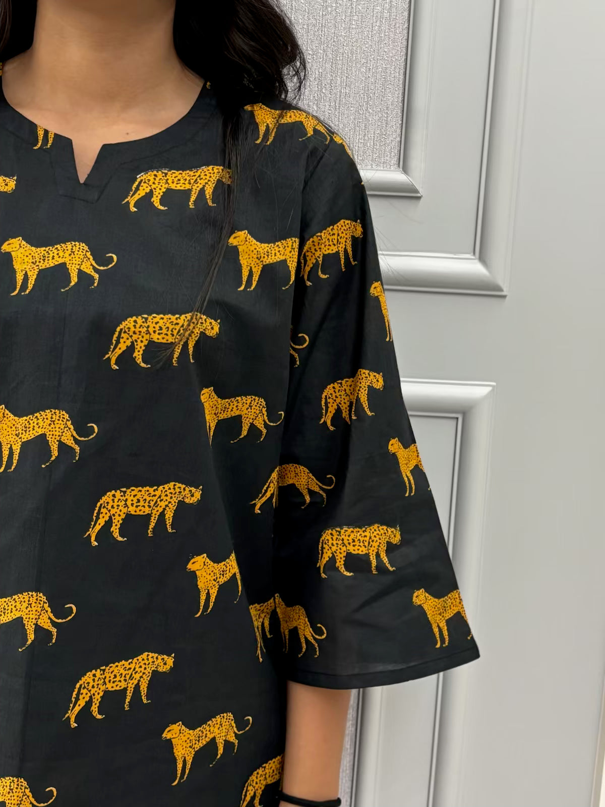Leopard Black Cotton Pyjama Set