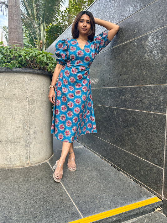 Blue Bloom Backless Dress