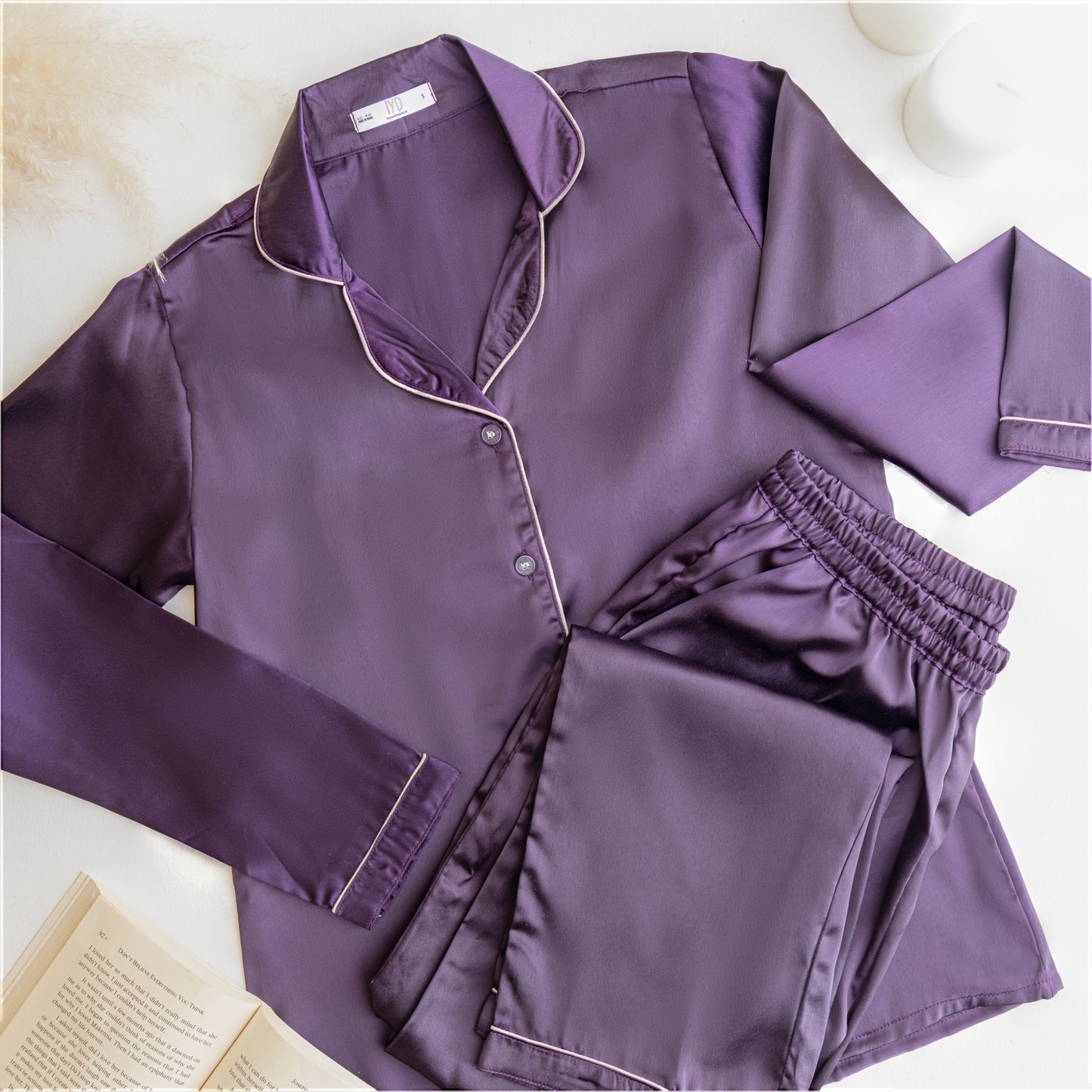 Dark Purple - Solid Satin PJ Set