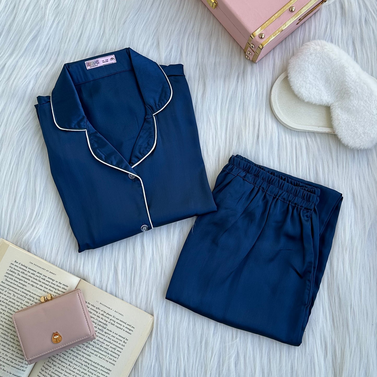 Midnight Blue - Solid Satin PJ Set