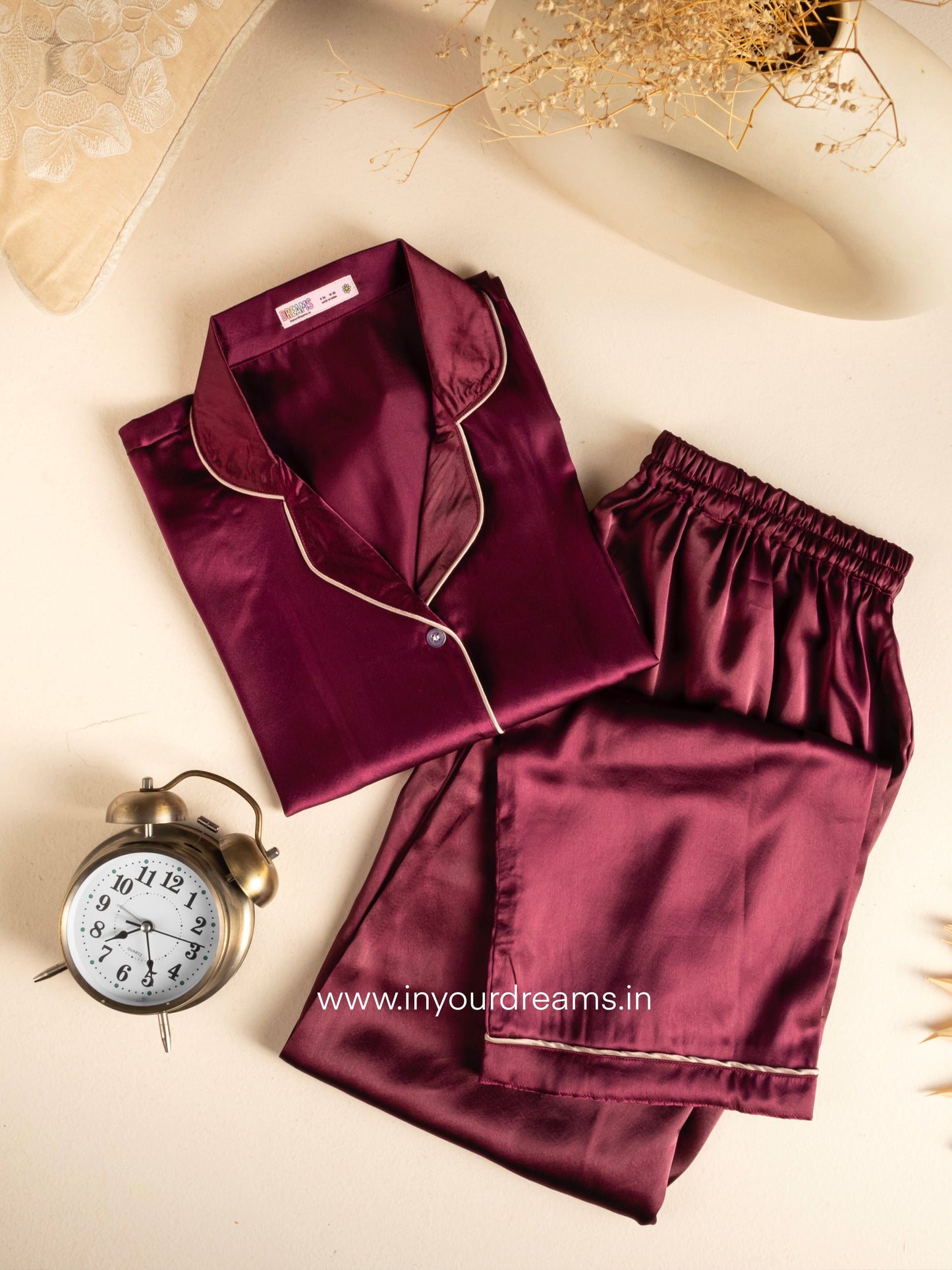 Elegant Wine - Solid Satin PJ Set