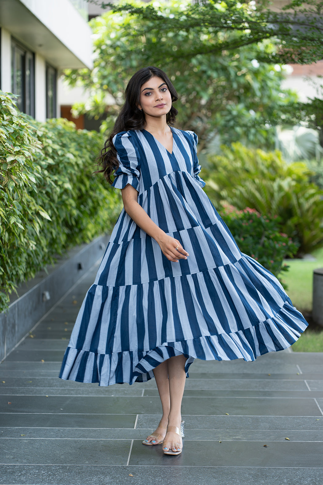 Blue Striped Fairytale Midi Dress