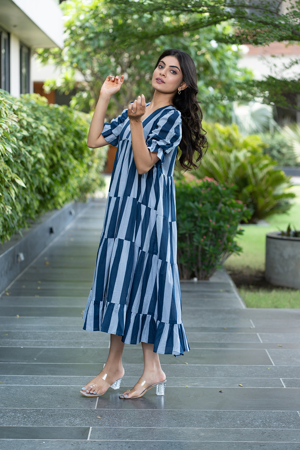 Blue Striped Fairytale Midi Dress