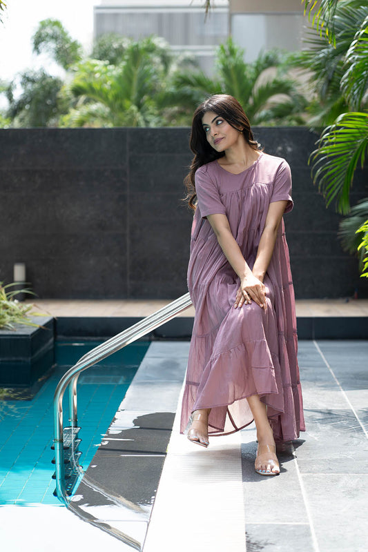 Vienna in Mauve - Midi Dress with Lining