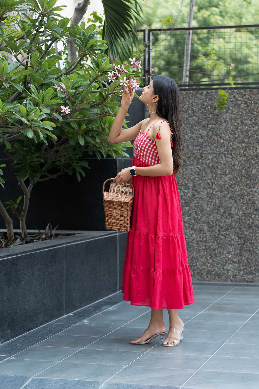 Red Checkered Strappy Dress