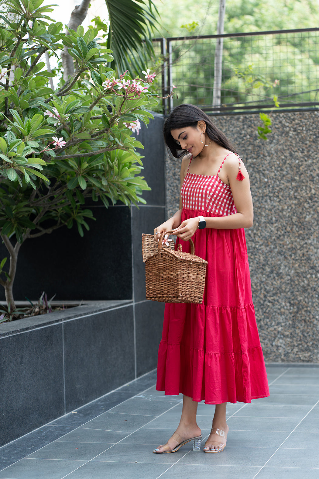 Red Checkered Strappy Dress