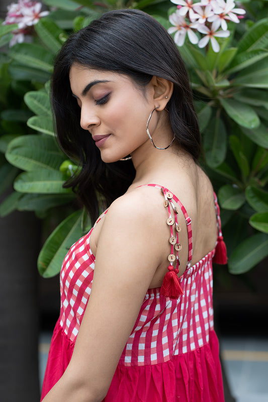 Red Checkered Strappy Dress