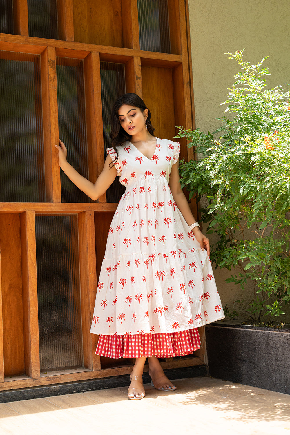 Red Palms Printed Dress