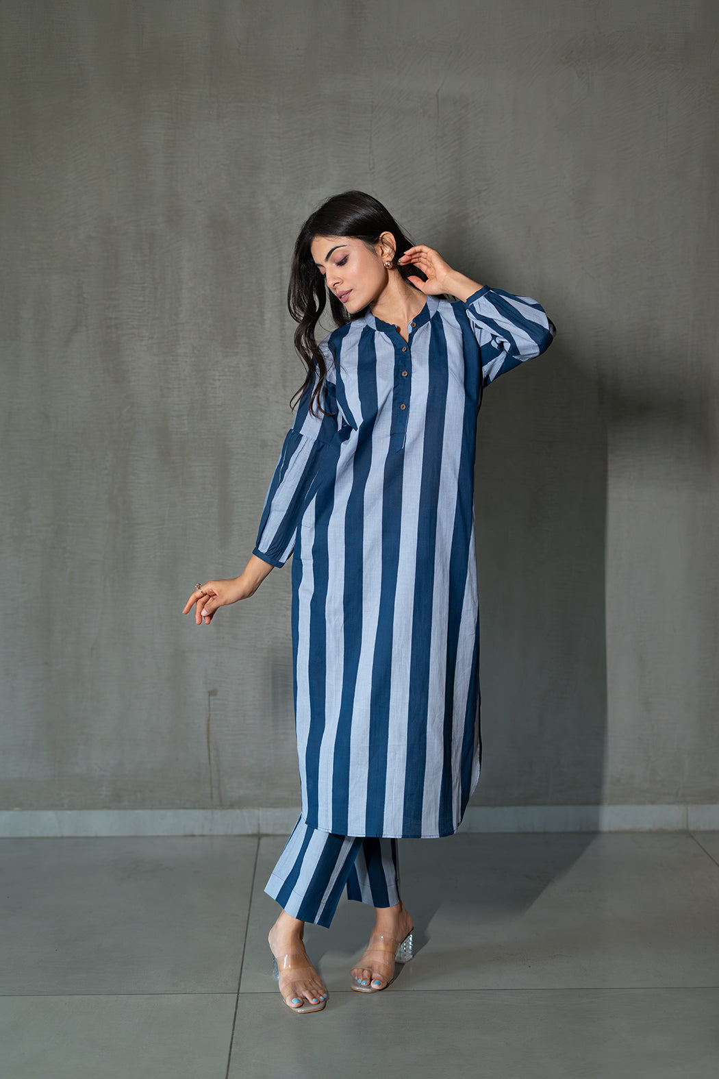 Striped Blue Cotton Co-Ord Set