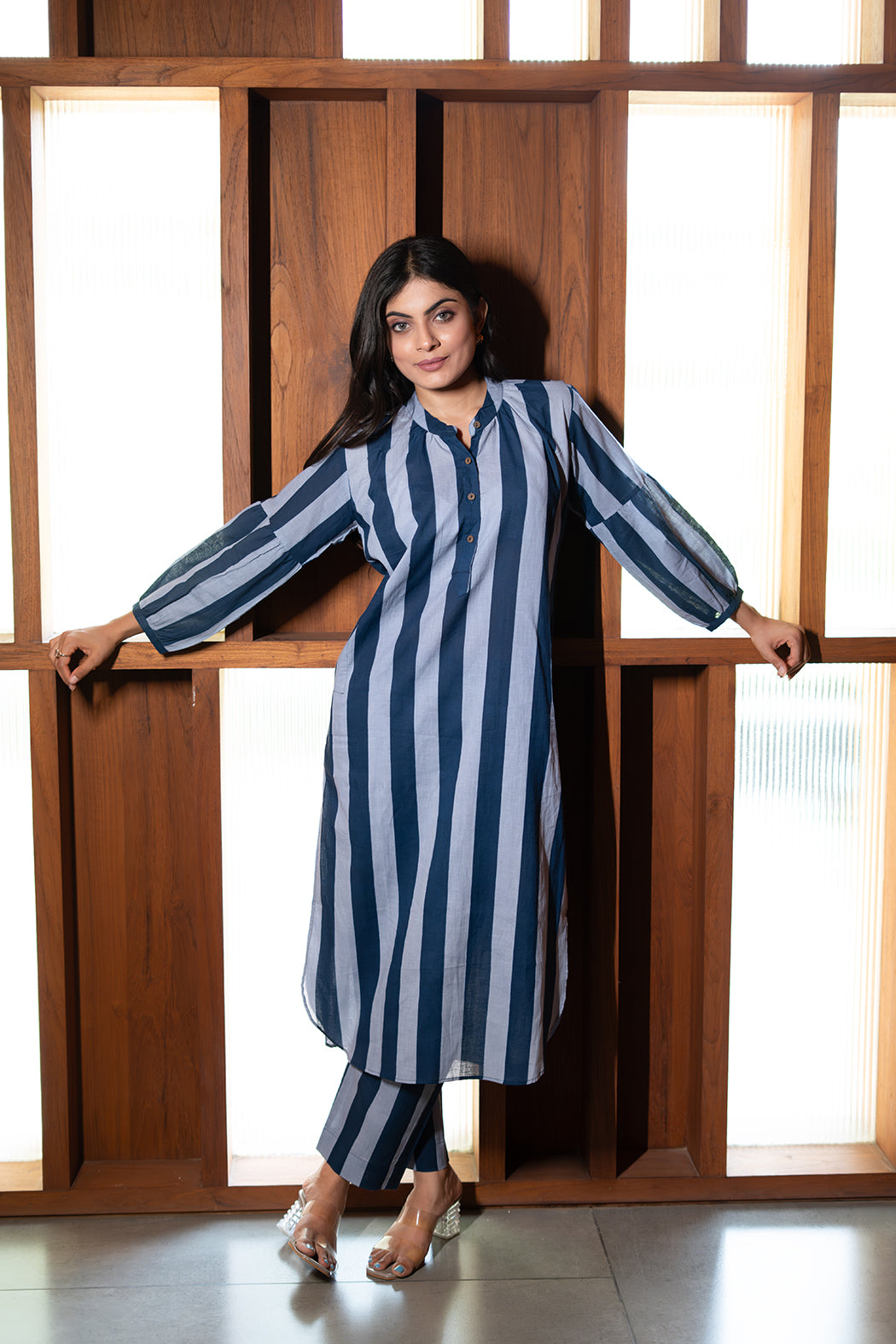 Striped Blue Cotton Co-Ord Set