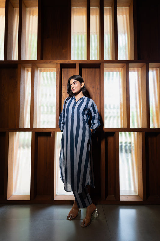 Striped Blue Cotton Co-Ord Set