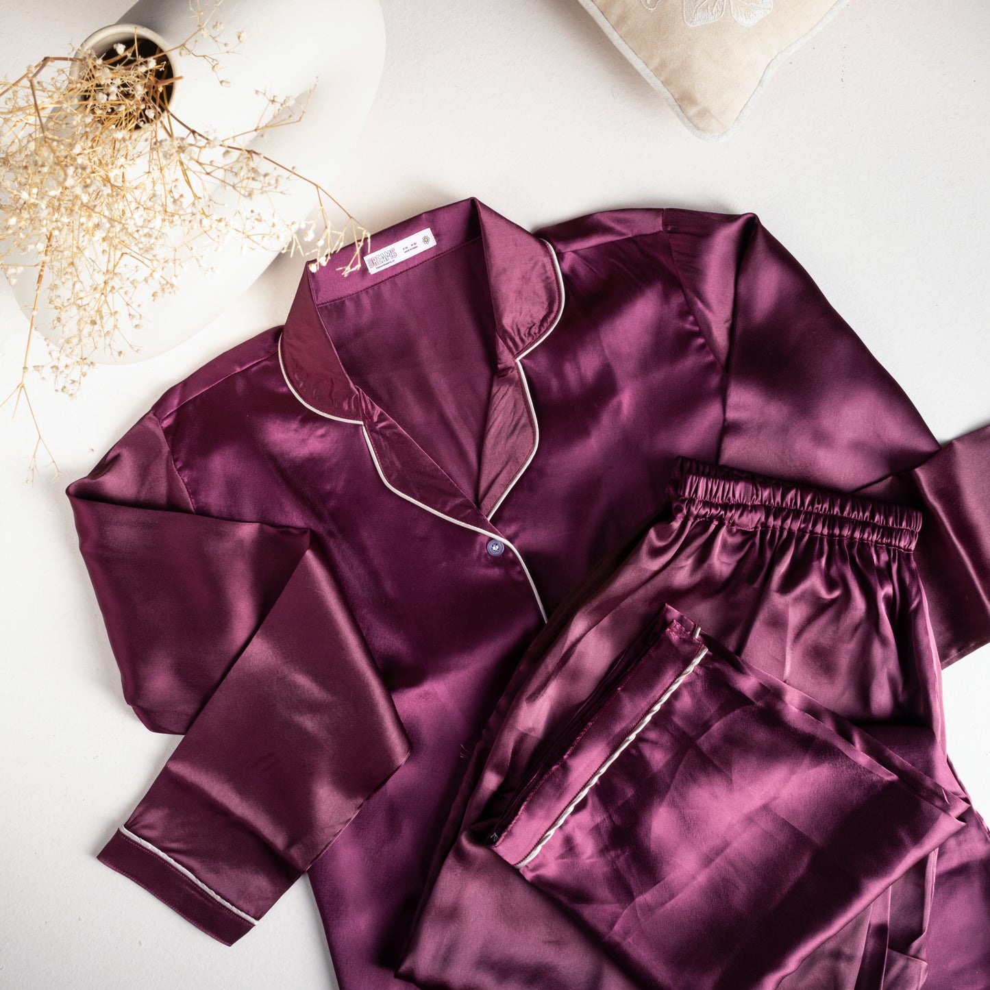 Elegant Wine - Solid Satin PJ Set