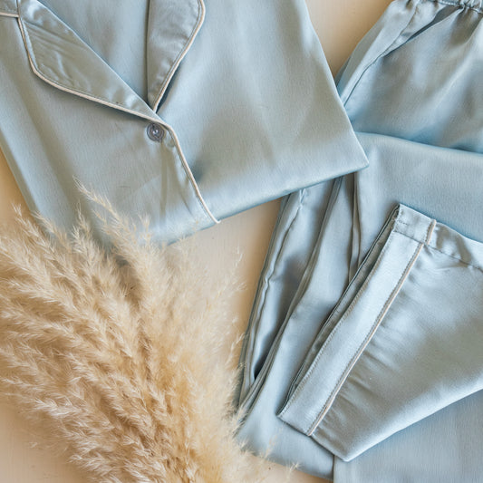 Ice Blue - Solid Satin PJ Set