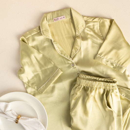 Subtle Green - Solid Satin PJ Set