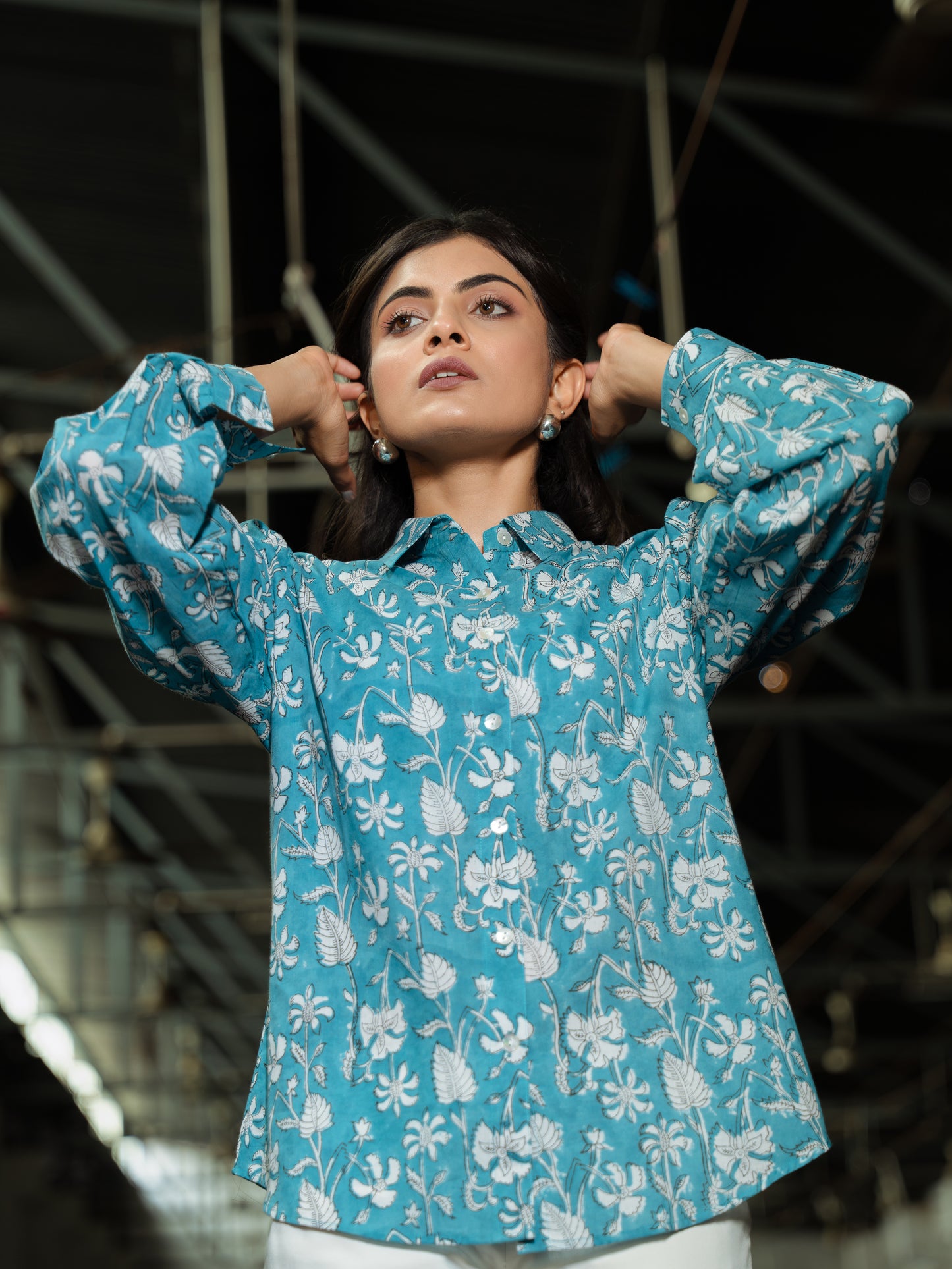 Aqua Botanical Handblock Shirt