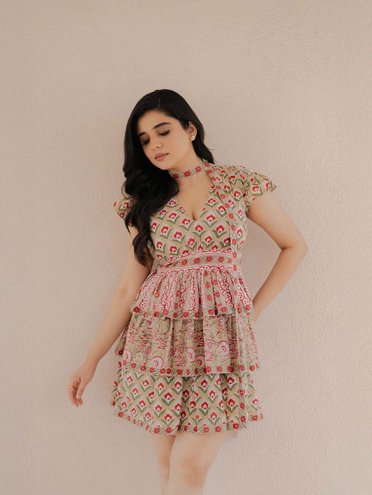 Phoolwari Block Printed Short Dress