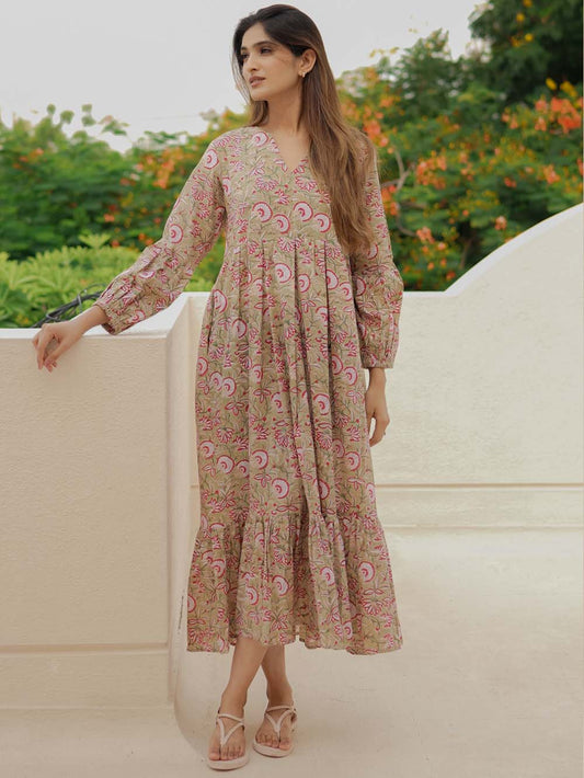 Rosette Block Printed Sleeveless Midi Dress