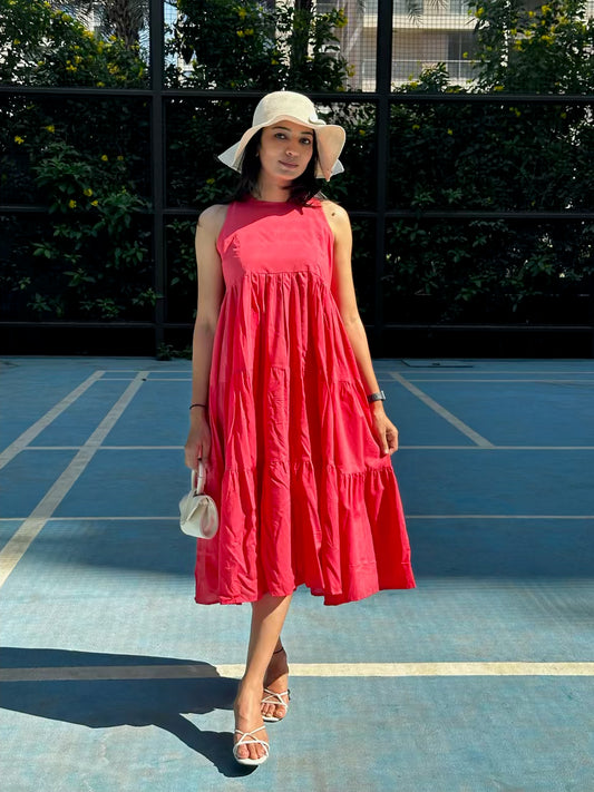 Fuschia 3 Tier MIDI Dress