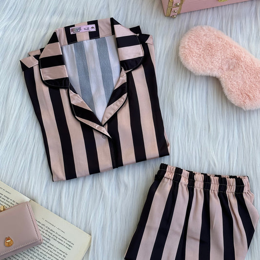 Classic Black Gold Stripes - Satin PJ Set