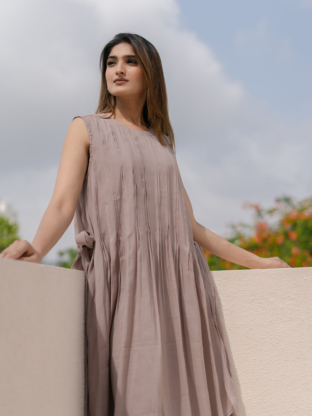 Mia Mul Chanderi Sleeveless Midi Dress
