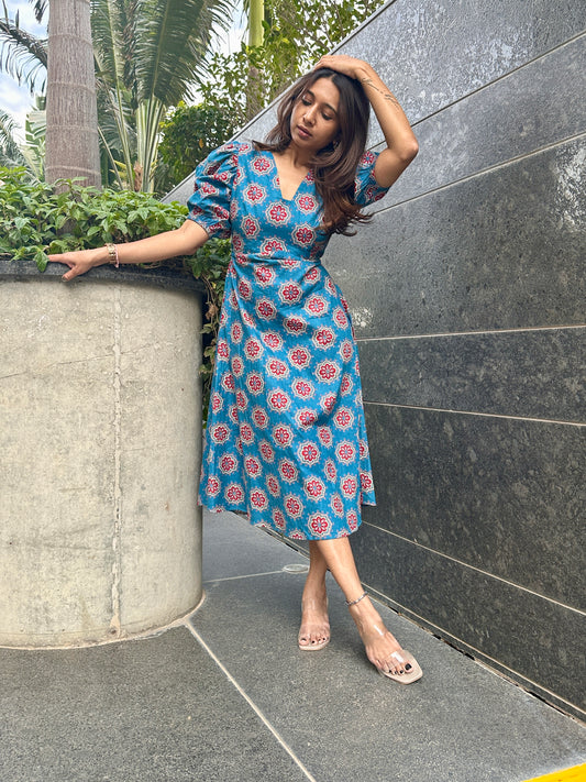 Blue Bloom Backless Dress