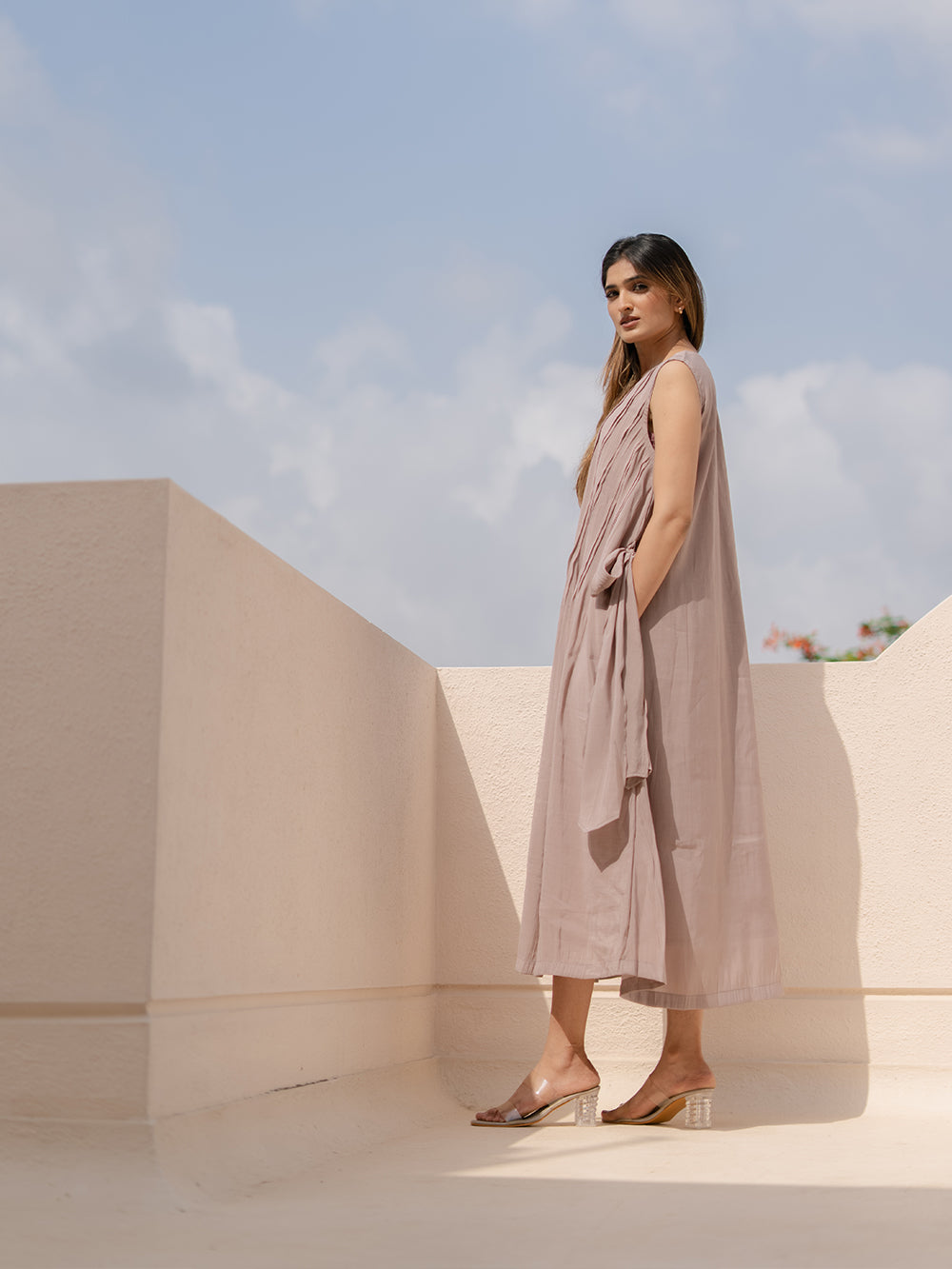Mia Mul Chanderi Sleeveless Midi Dress