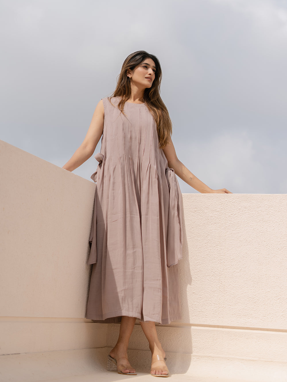 Mia Mul Chanderi Sleeveless Midi Dress