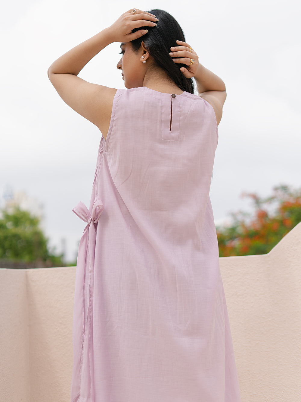Mia Mul Chanderi Lilac Sleeveless Midi Dress