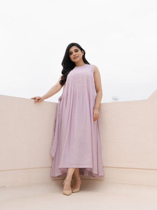 Mia Mul Chanderi Lilac Sleeveless Midi Dress